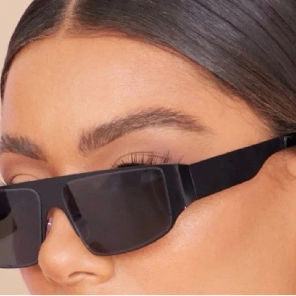 NEW PrettyLittleThing Black Matte Metal Frame Slim Visor Sunglasses ~UVA UVB